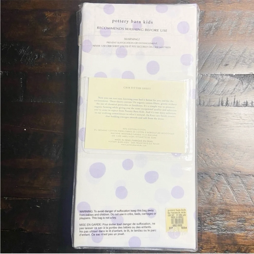 Pottery Barn Kids White Lavender Polka Dot Crib Fitted Sheet Organic Cotton NEW